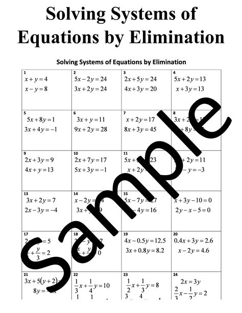 solving system by elimination worksheet answer key